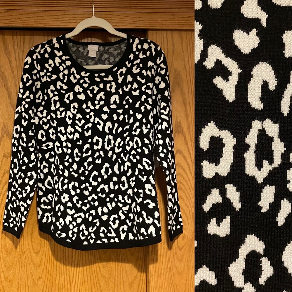 Chico’s Pullover Sweater, Alpine Leopard, Chicos 1 (Standard M/8) NEW W/TAGS